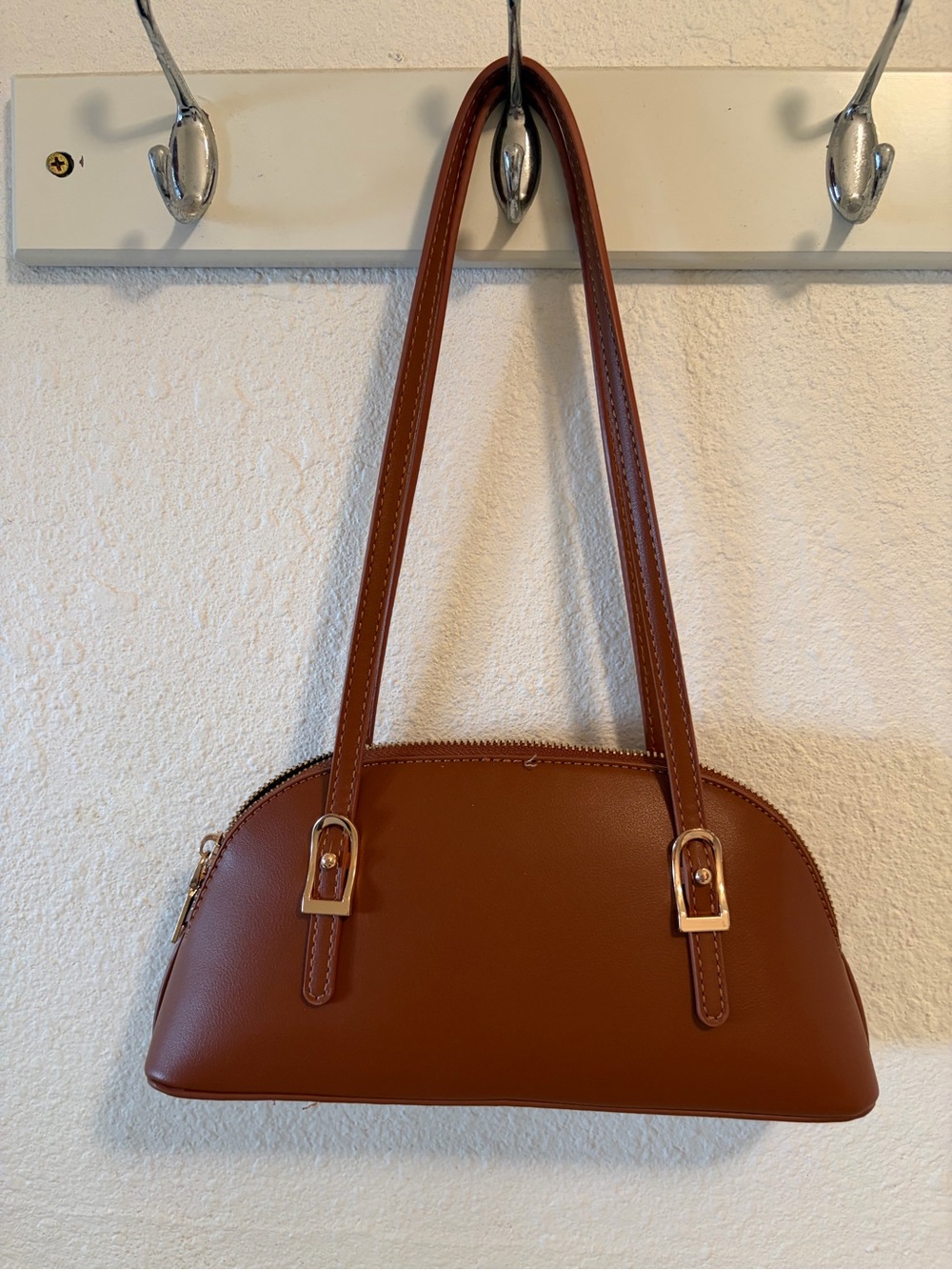 Classic Brown Leatherette Shoulder Bag